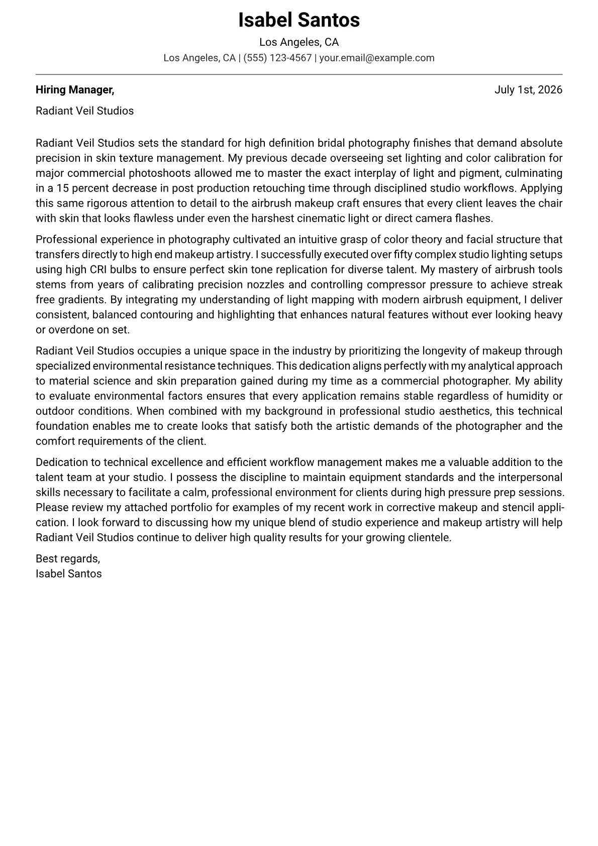 Airbrush Makeup Artist cover letter in the Modern design
