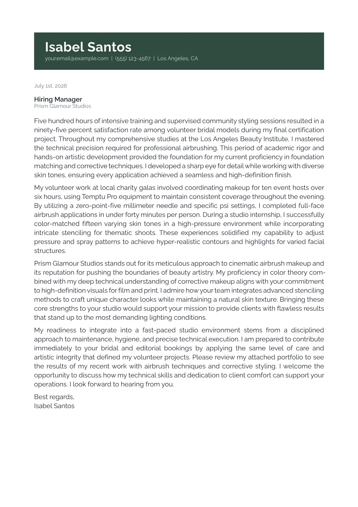 Airbrush Makeup Artist cover letter in the Banner design