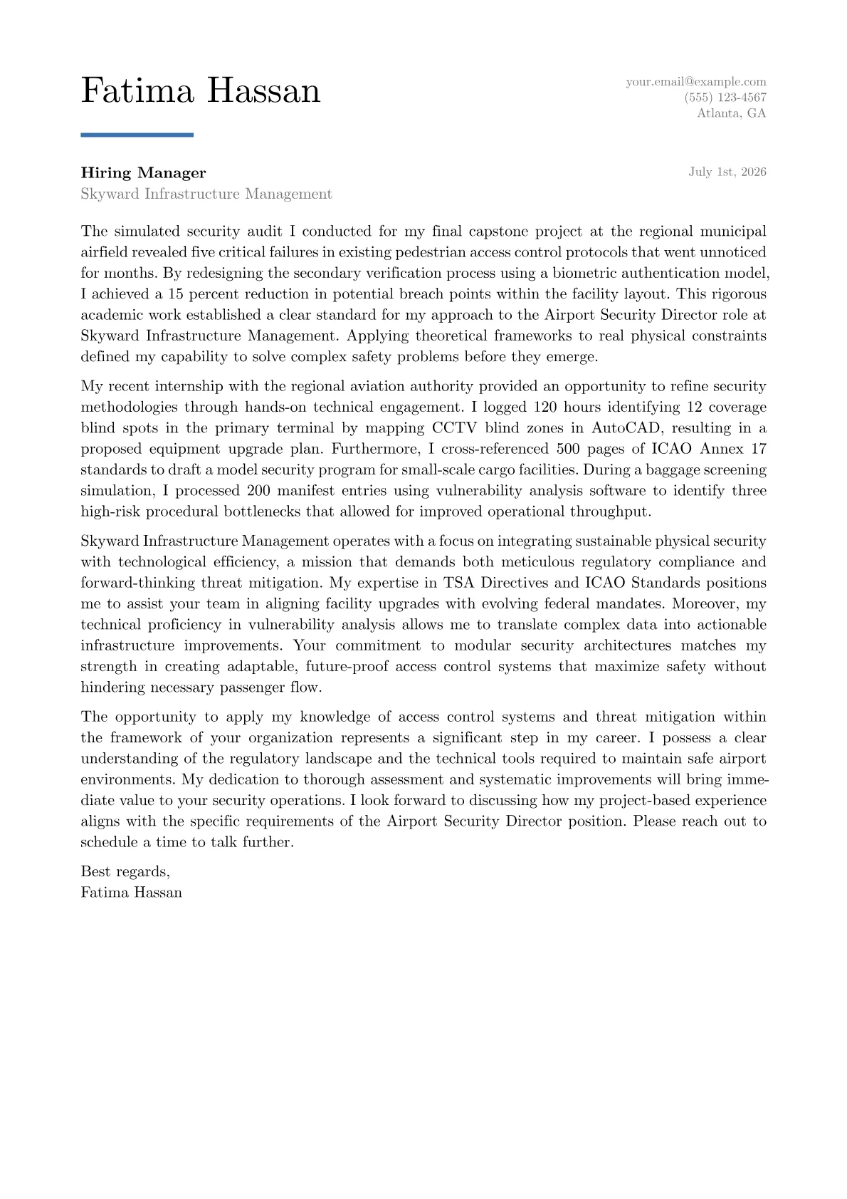 Airport Security Director cover letter in the Executive design