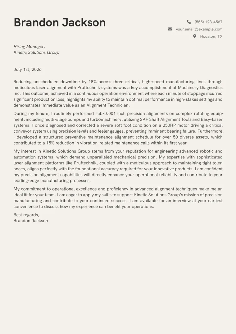Alignment Technician Cover Letter Example