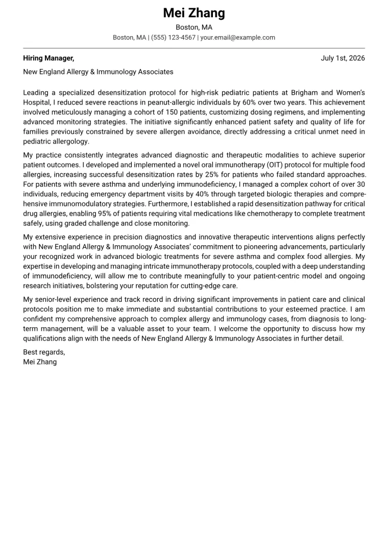 Allergist Cover Letter Example