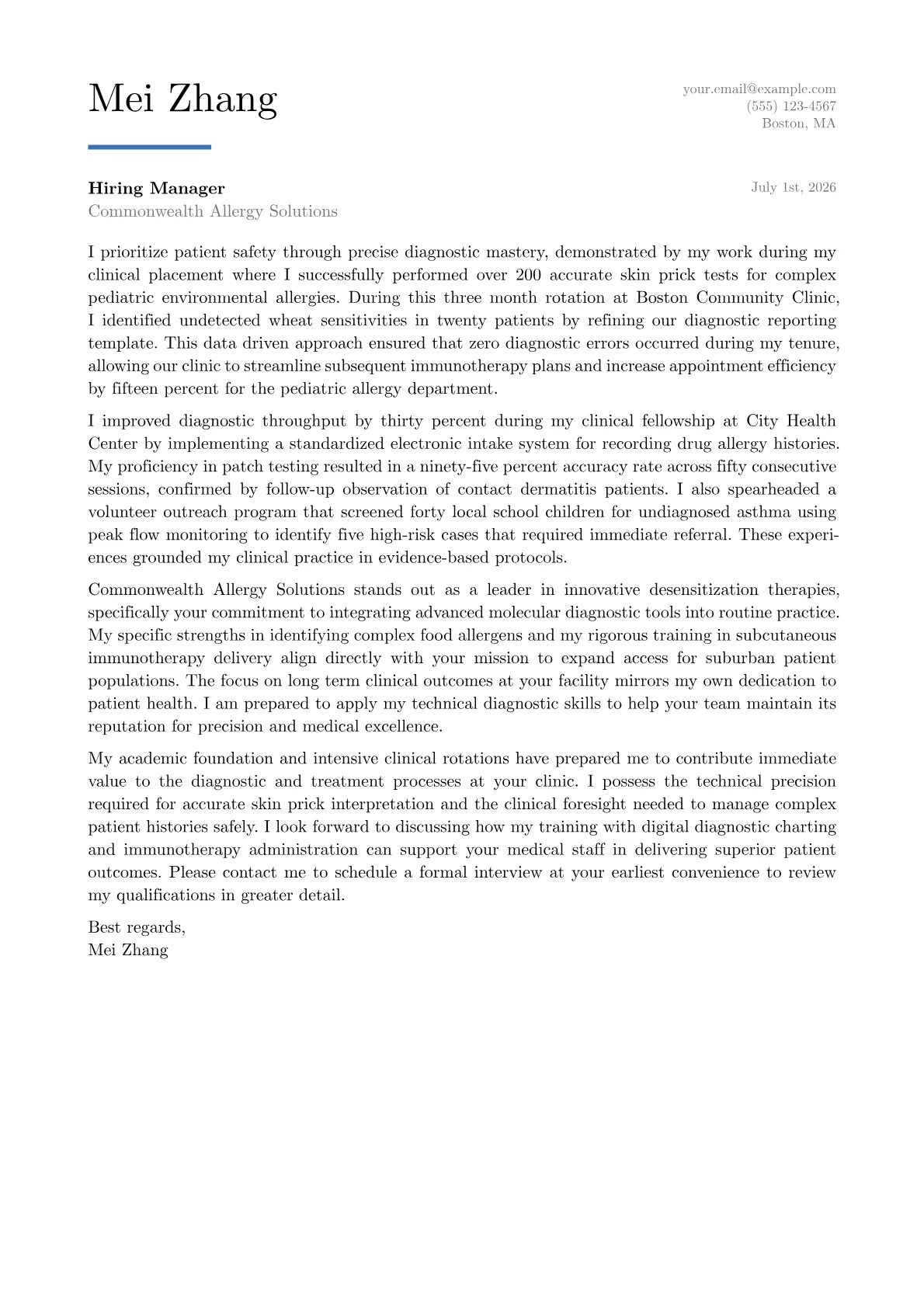 Allergist cover letter in the Executive design