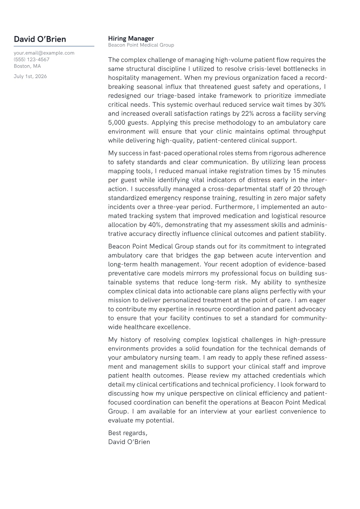 Ambulatory Care Nurse cover letter in the Margin design