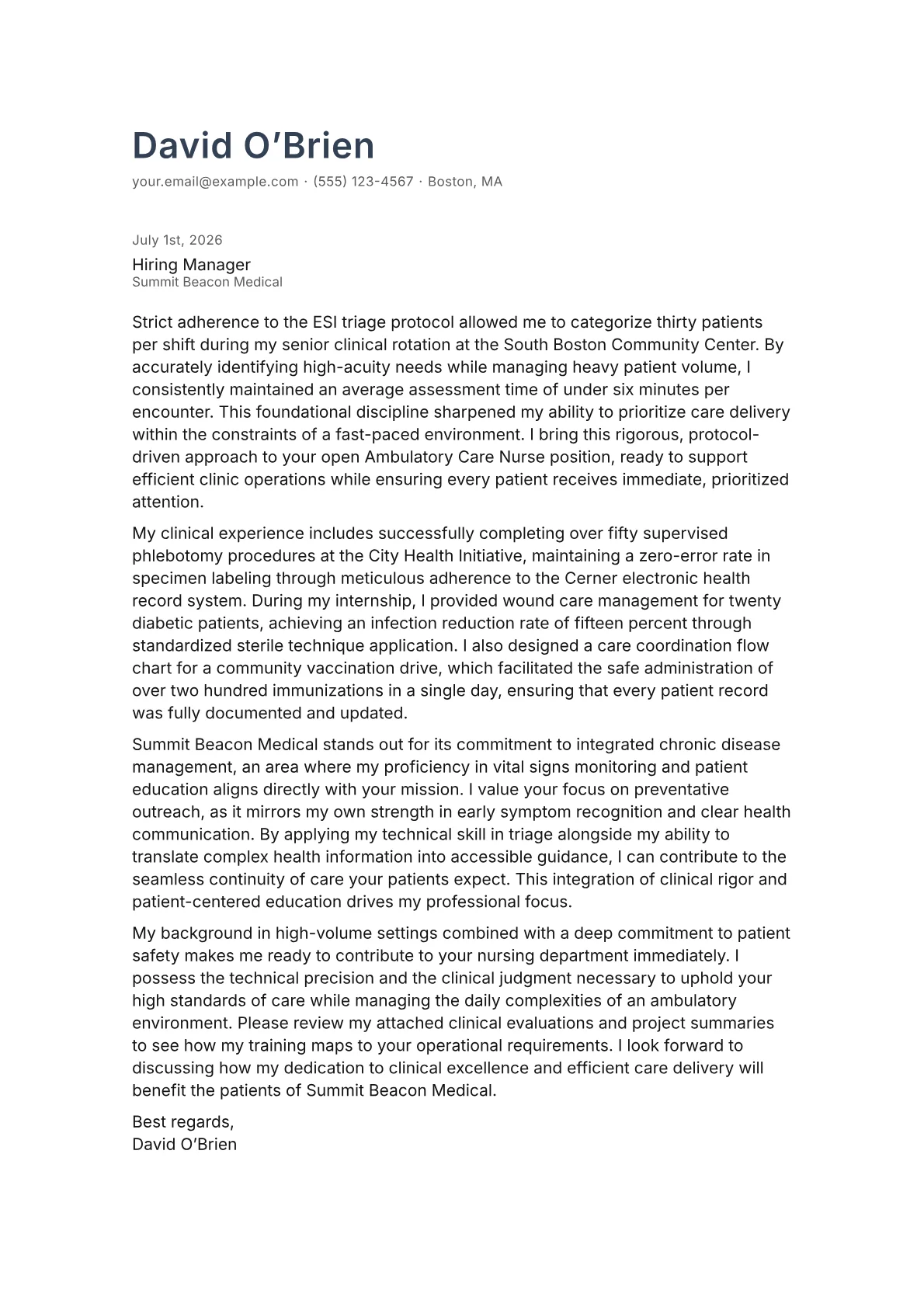 Ambulatory Care Nurse cover letter in the Minimal design