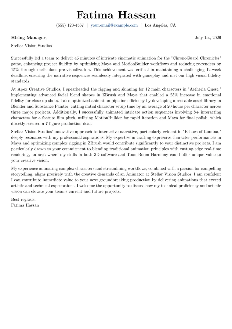 Animator Cover Letter Example