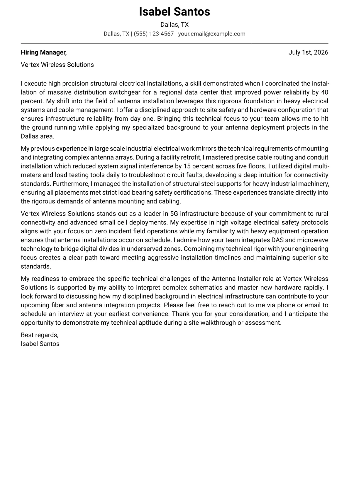 Antenna Installer cover letter in the Modern design
