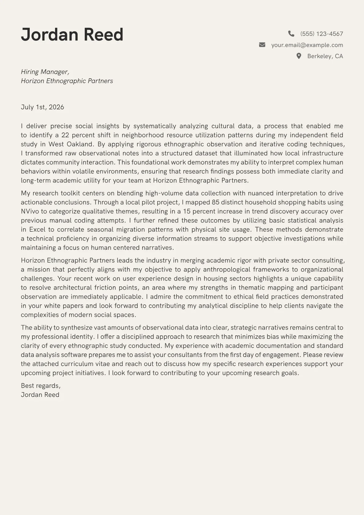 Anthropology Student cover letter in the Creative design