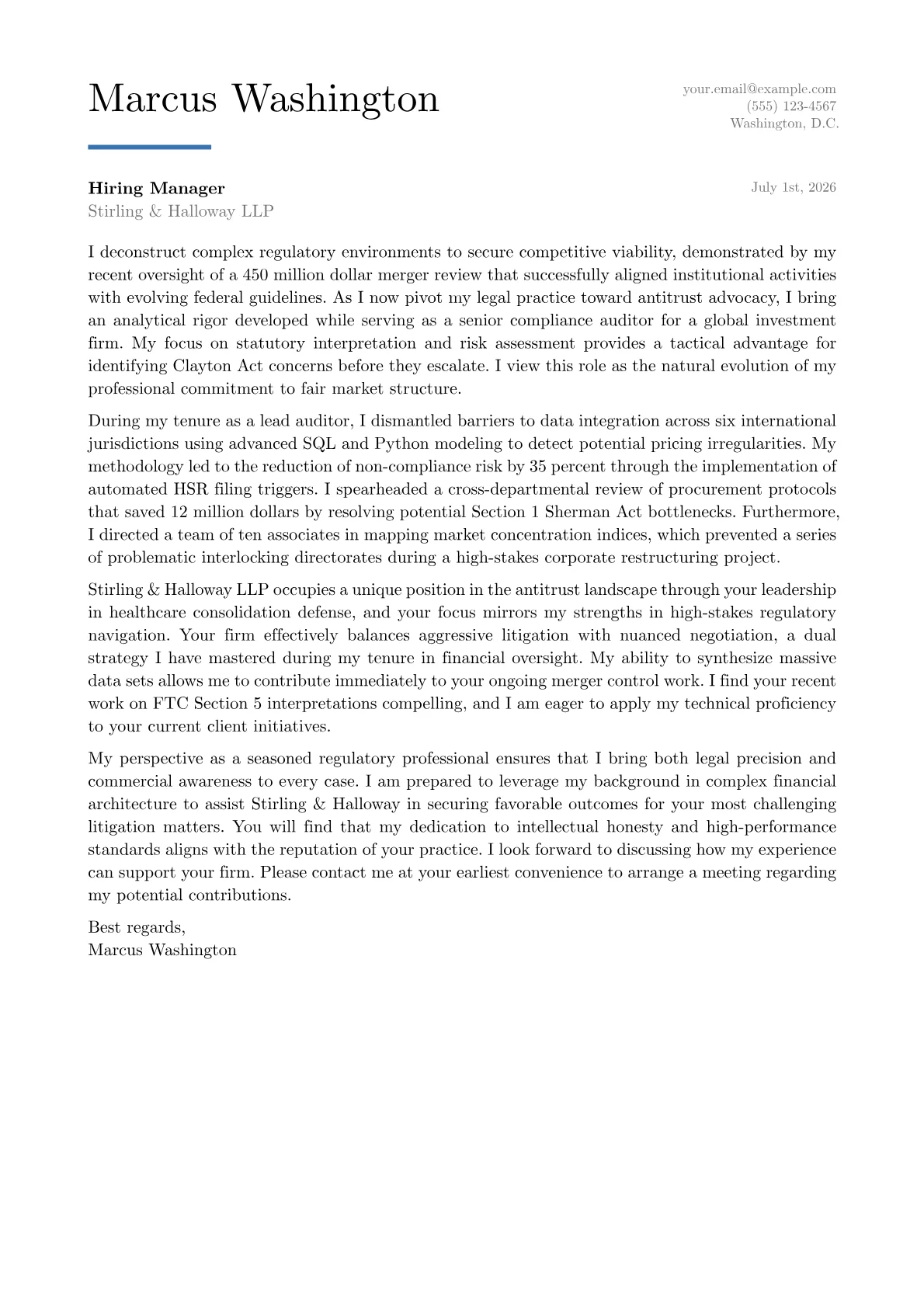 Antitrust Attorney cover letter in the Executive design