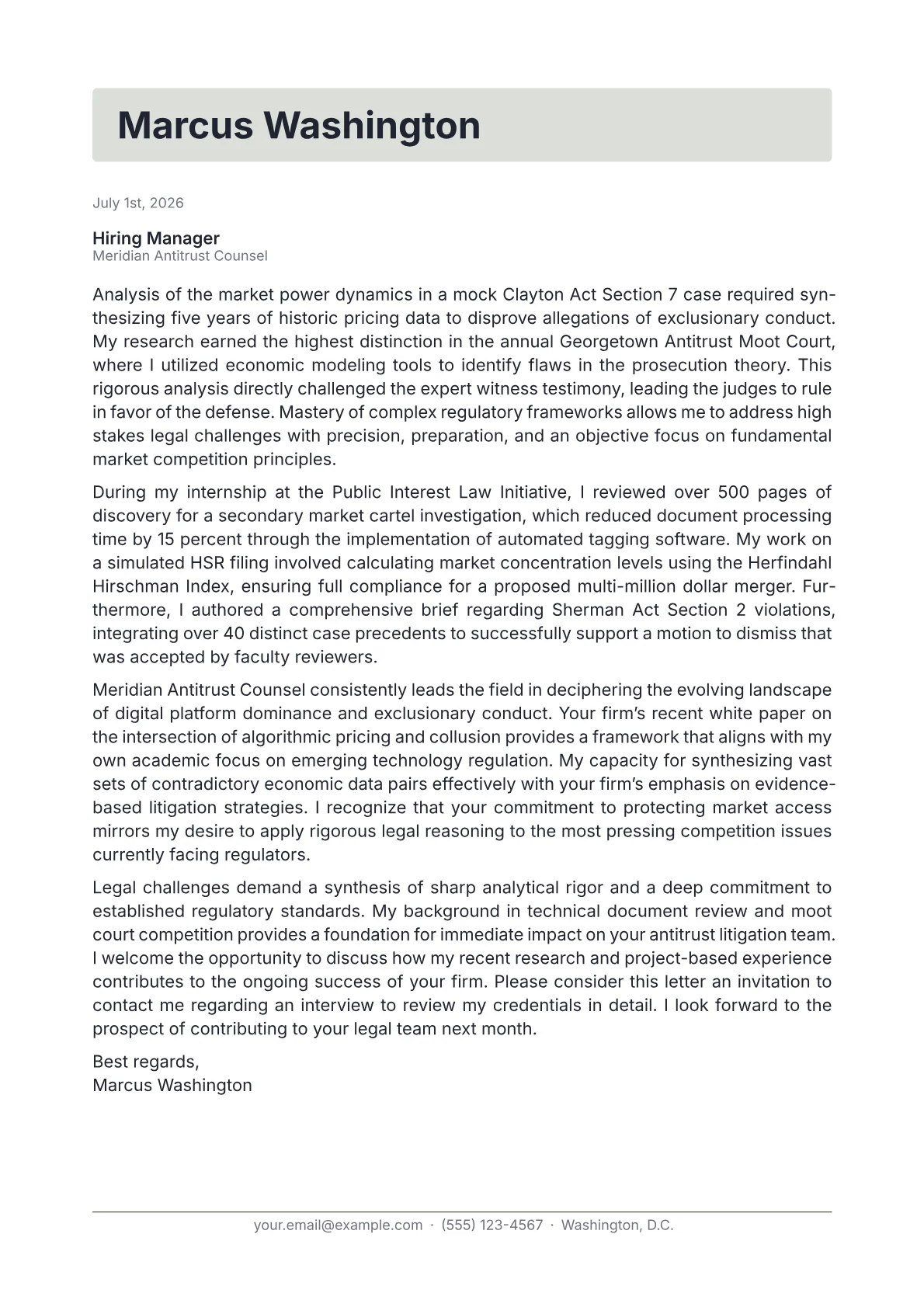 Antitrust Attorney cover letter in the Letterhead design