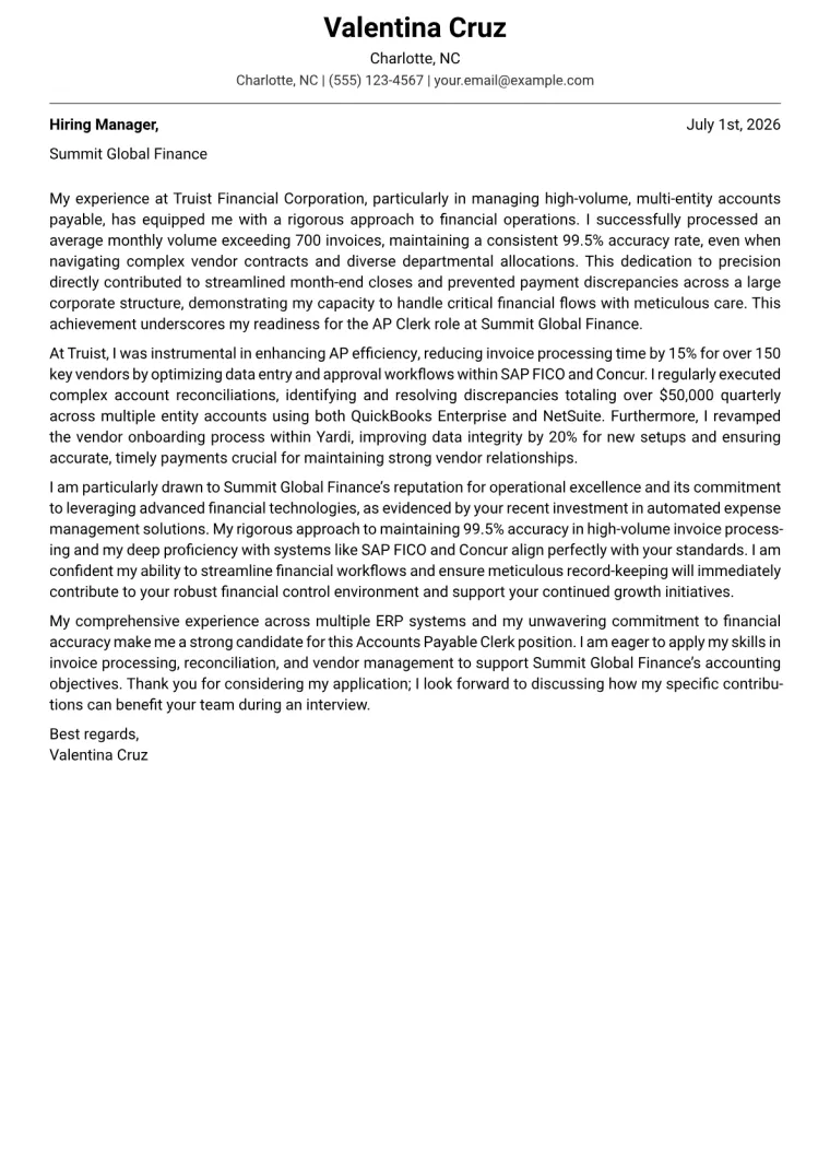 AP Clerk cover letter example preview