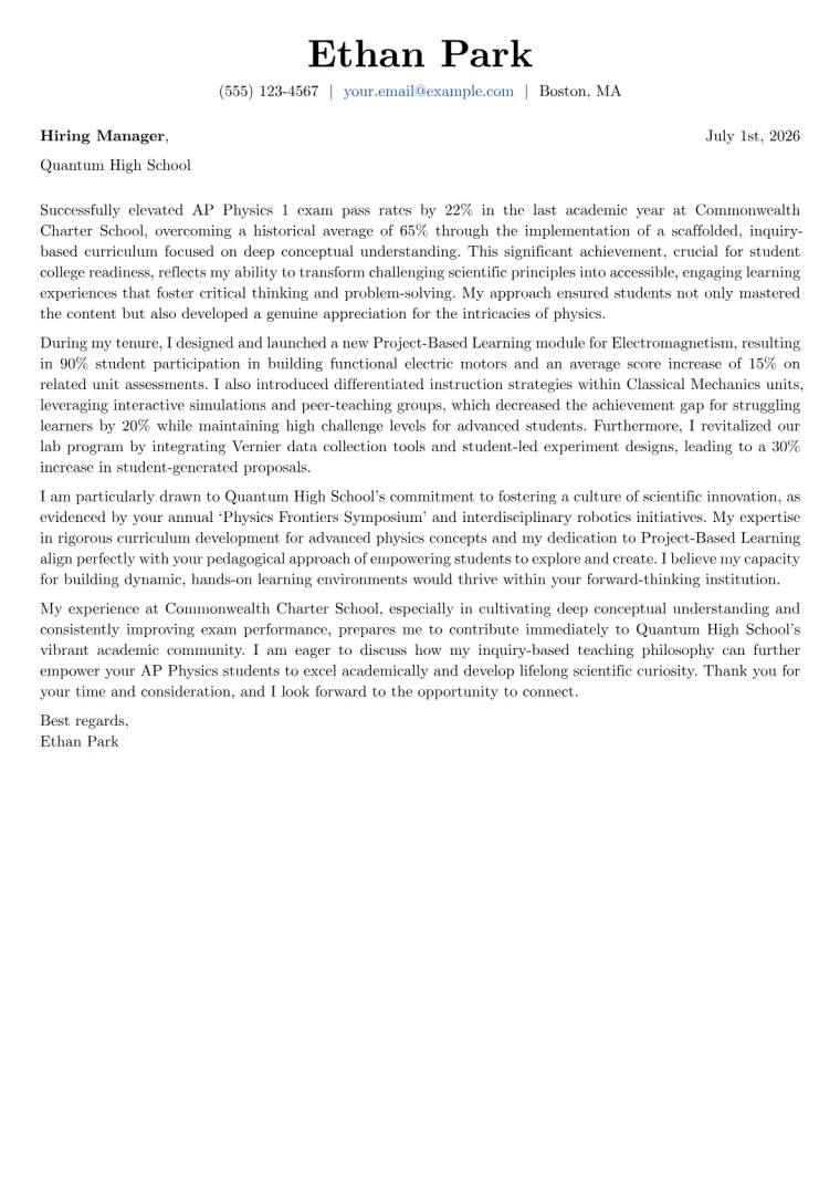 AP Physics Teacher cover letter example preview