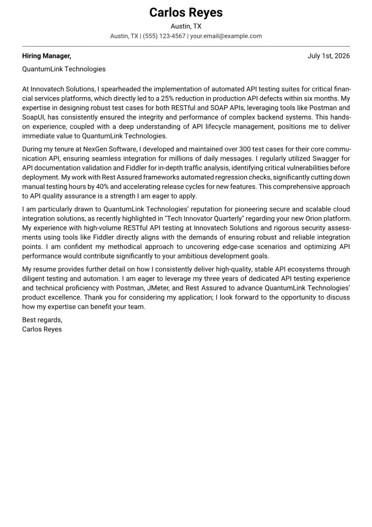API Tester Cover Letter Example + Template (2026)