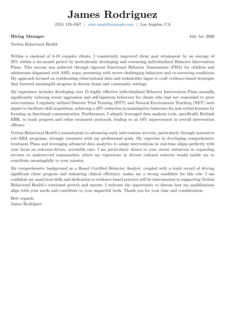 Applied Behavior Analyst Cover Letter Example