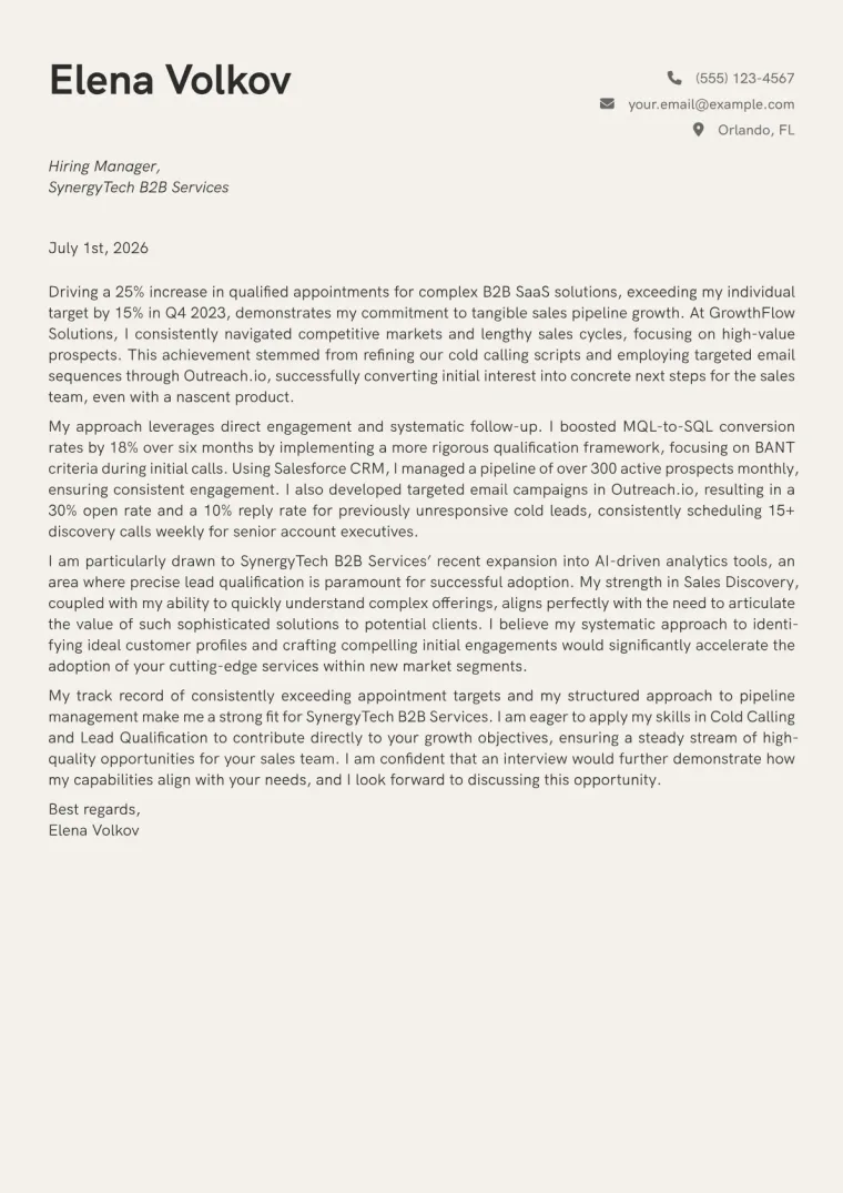 Appointment Setter Cover Letter Example