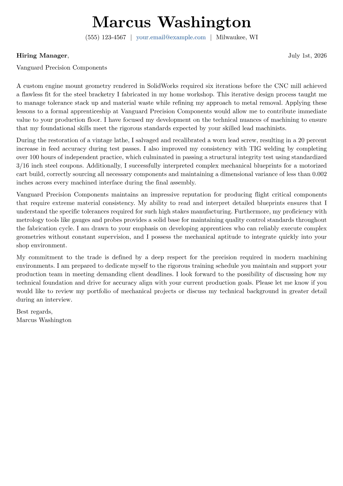 Apprentice cover letter in the Basic design