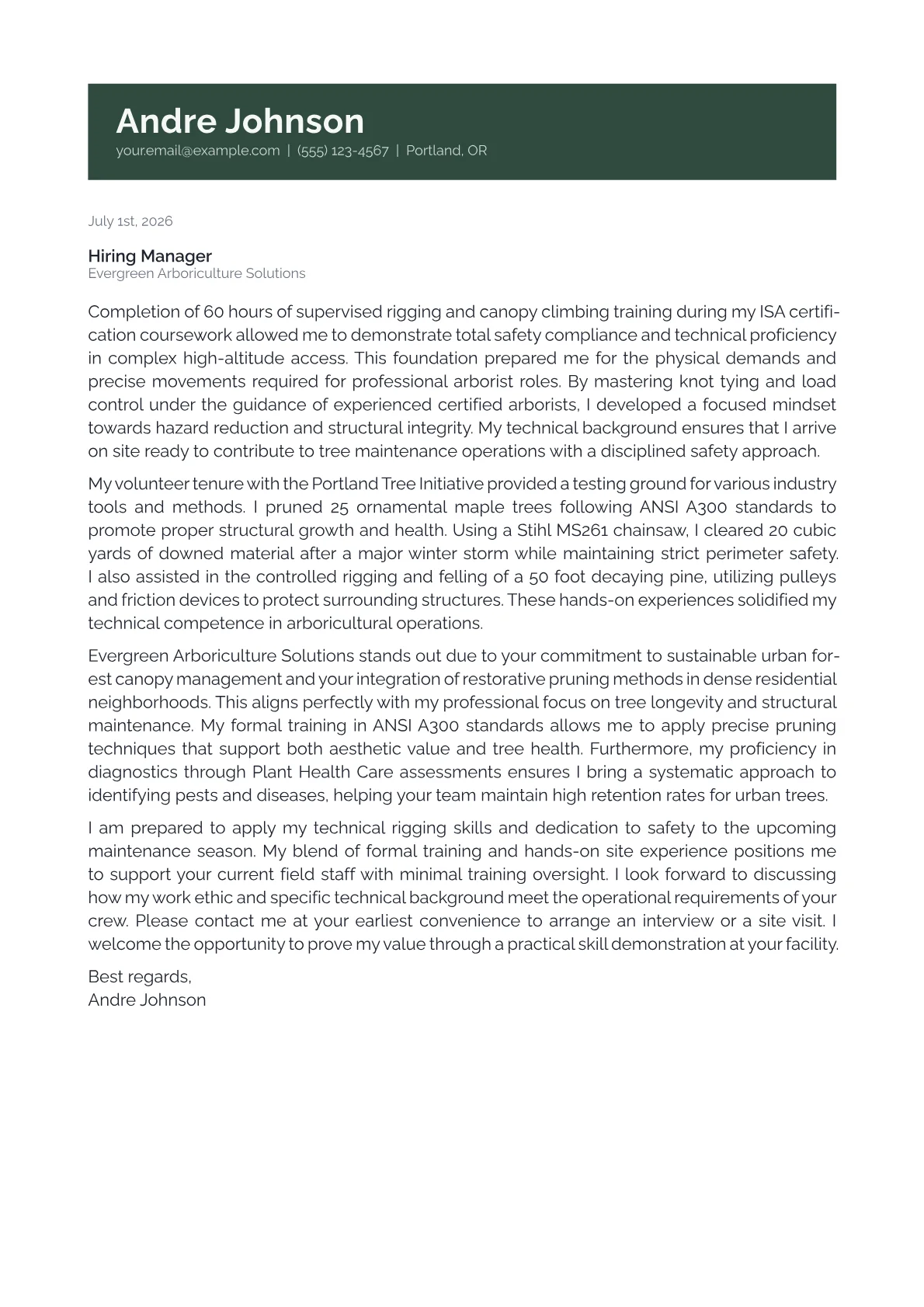 Arborist Cover Letter Example + Template (2026)