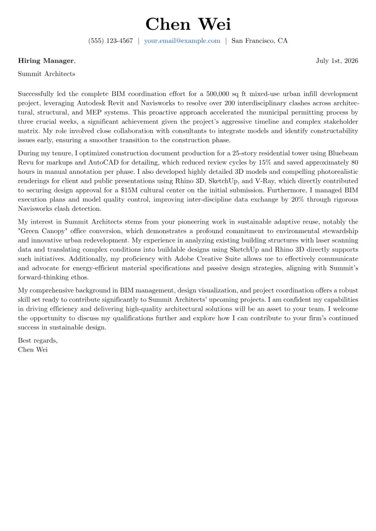 Architect Cover Letter Example