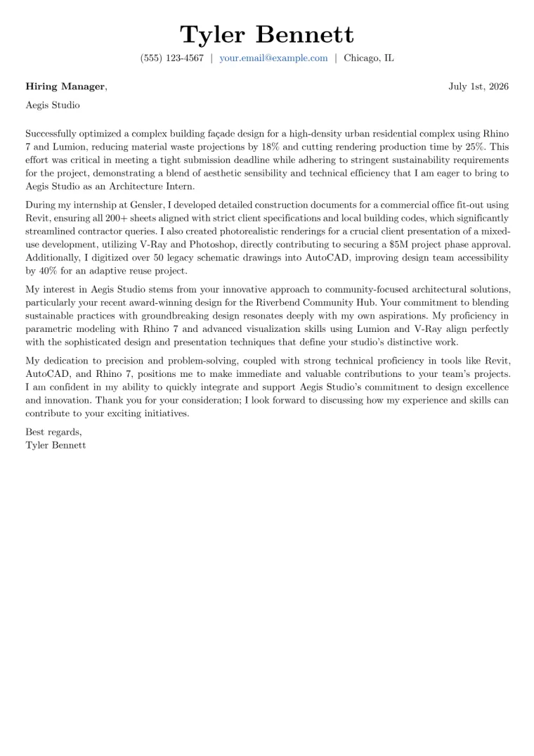 Architecture Intern cover letter example preview
