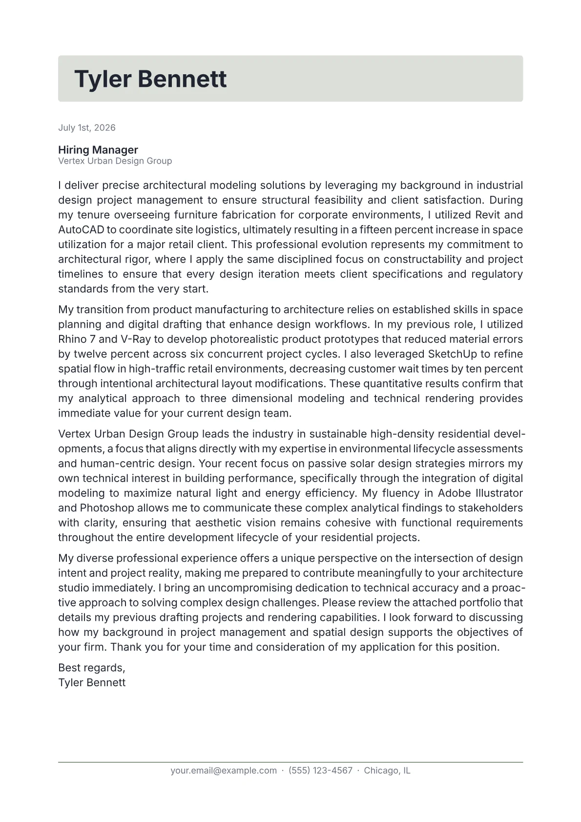 Architecture Intern cover letter in the Letterhead design
