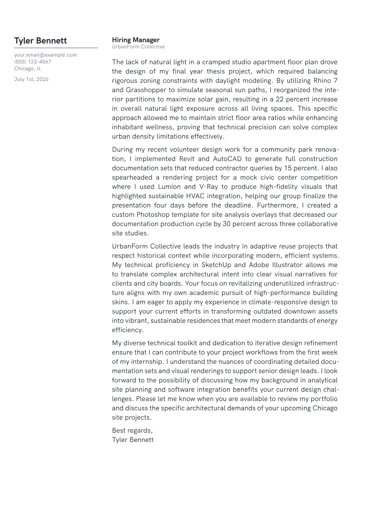 Architecture Intern cover letter in the Margin design