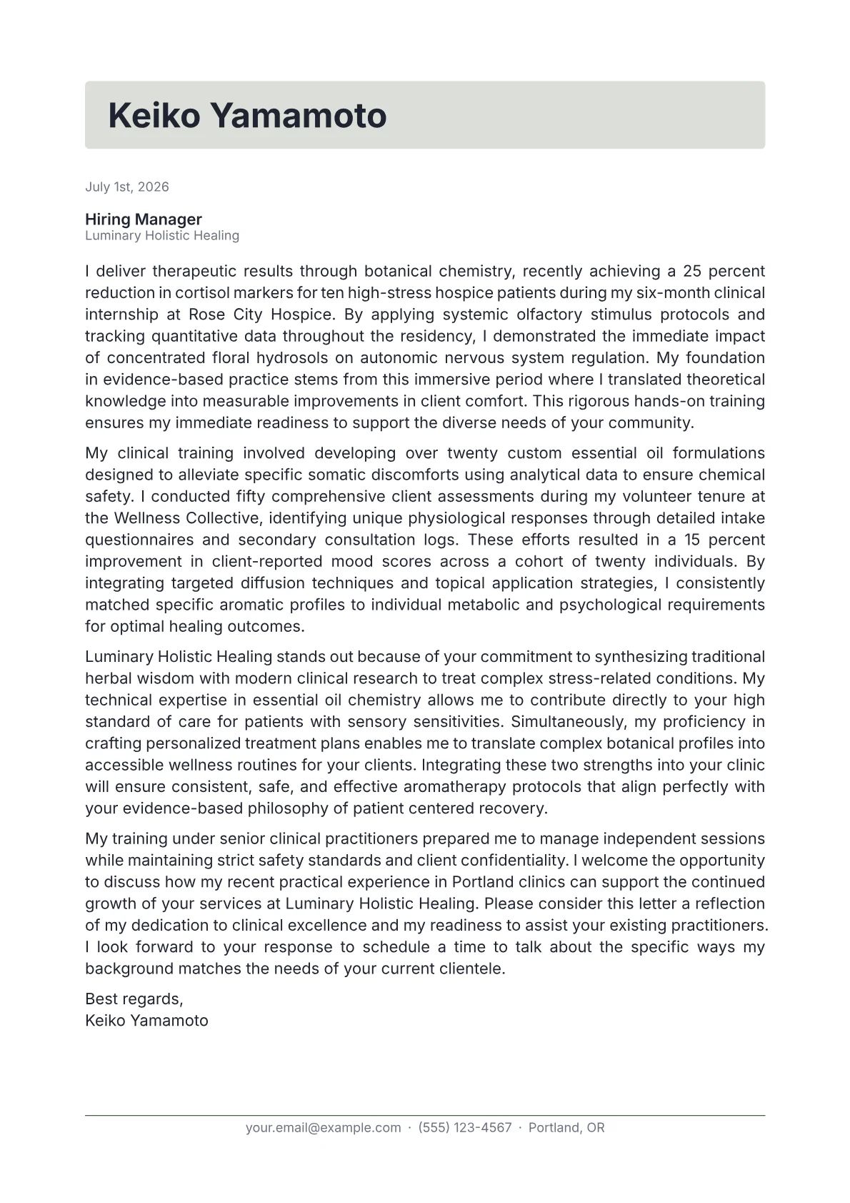 Aromatherapist cover letter in the Letterhead design