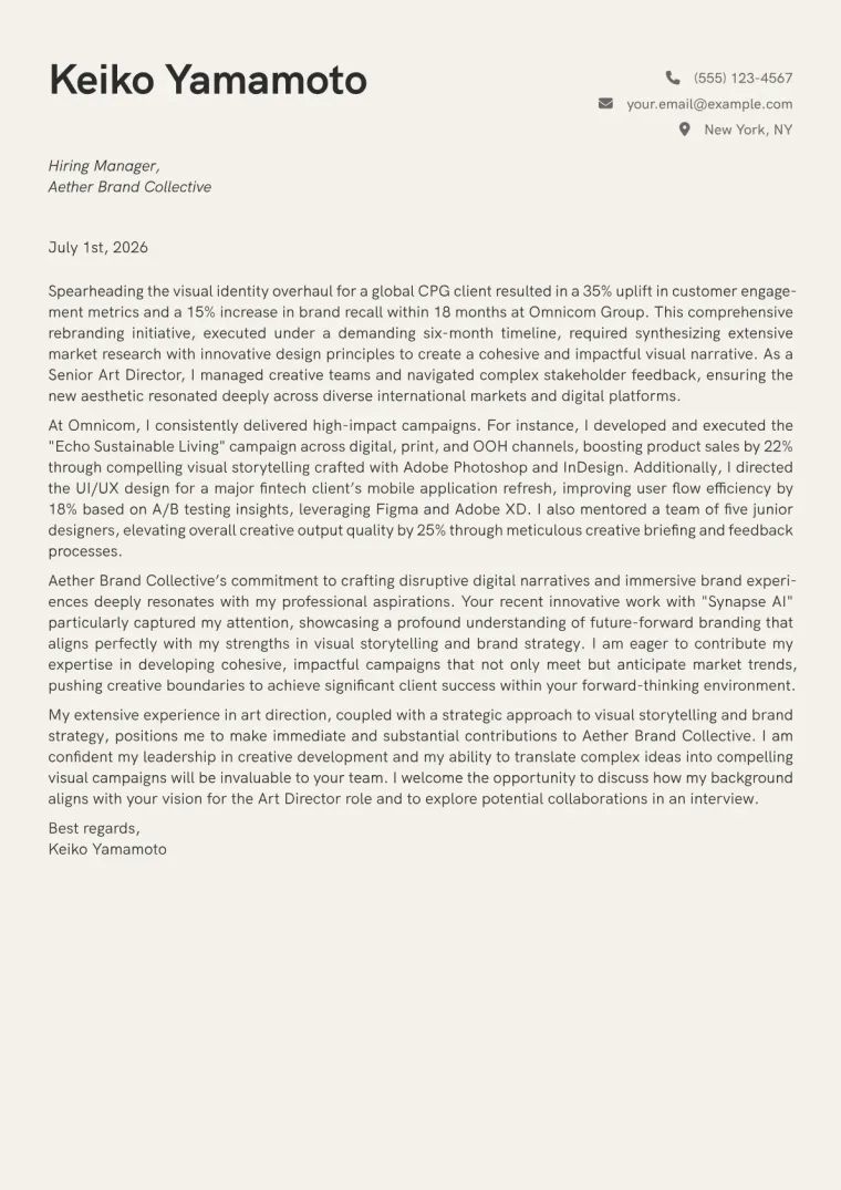 Art Director Cover Letter Example