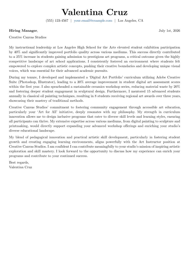 Art Instructor Cover Letter Example