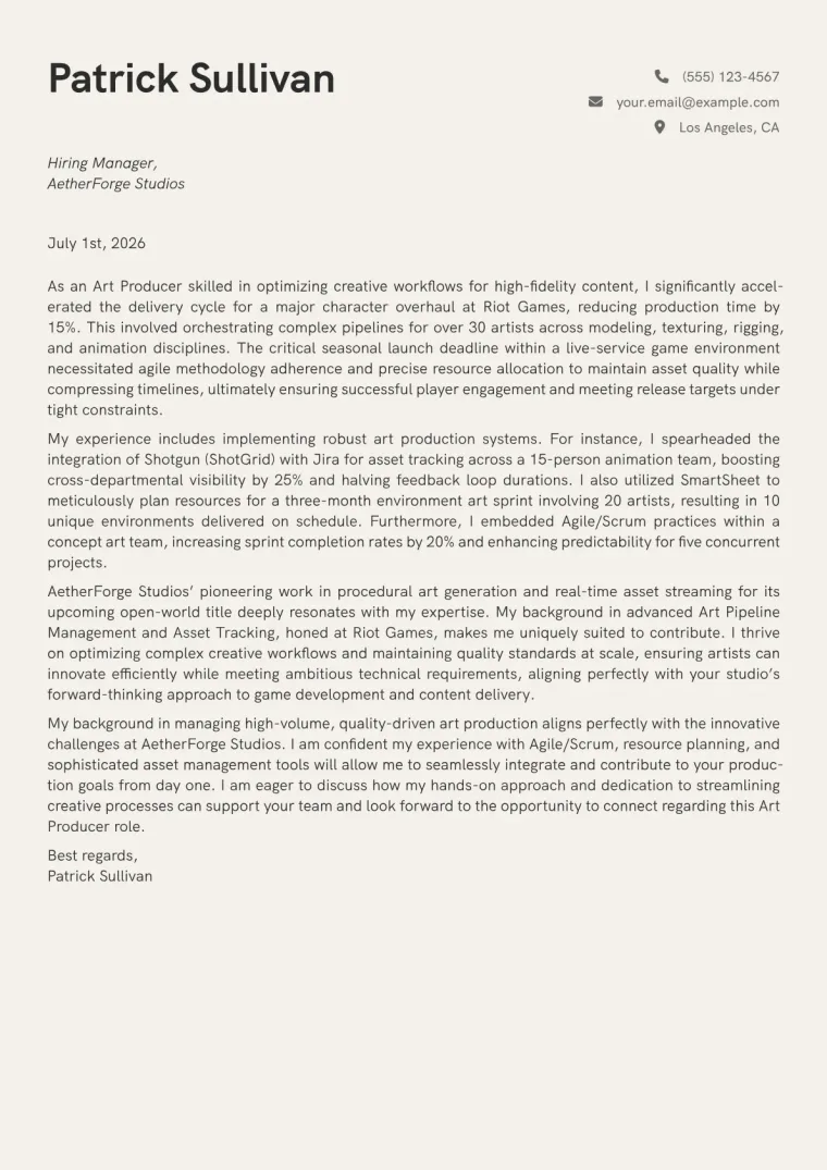 Art Producer cover letter example preview