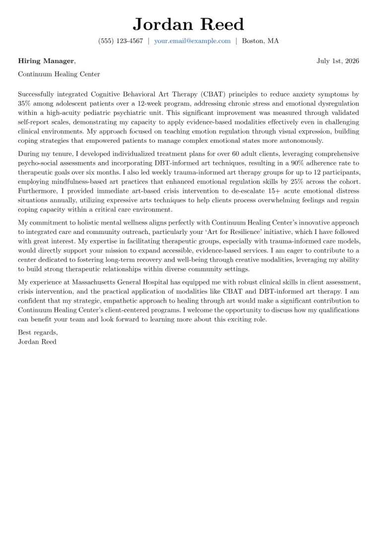 Art Therapist cover letter example preview
