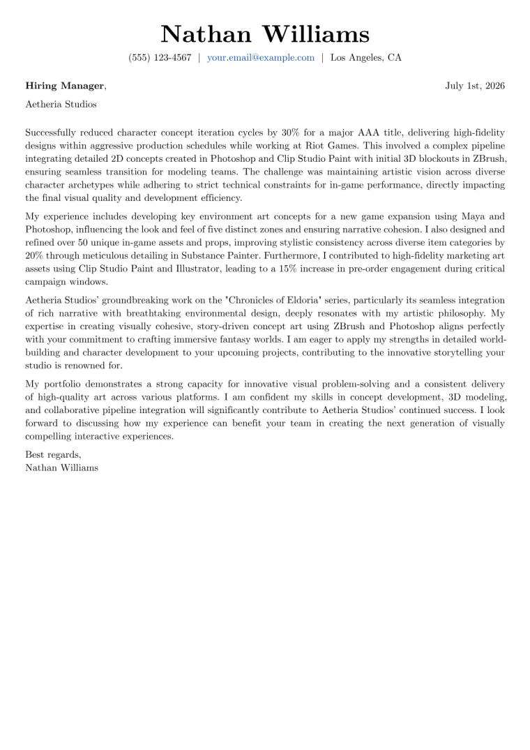 Artist Cover Letter Example