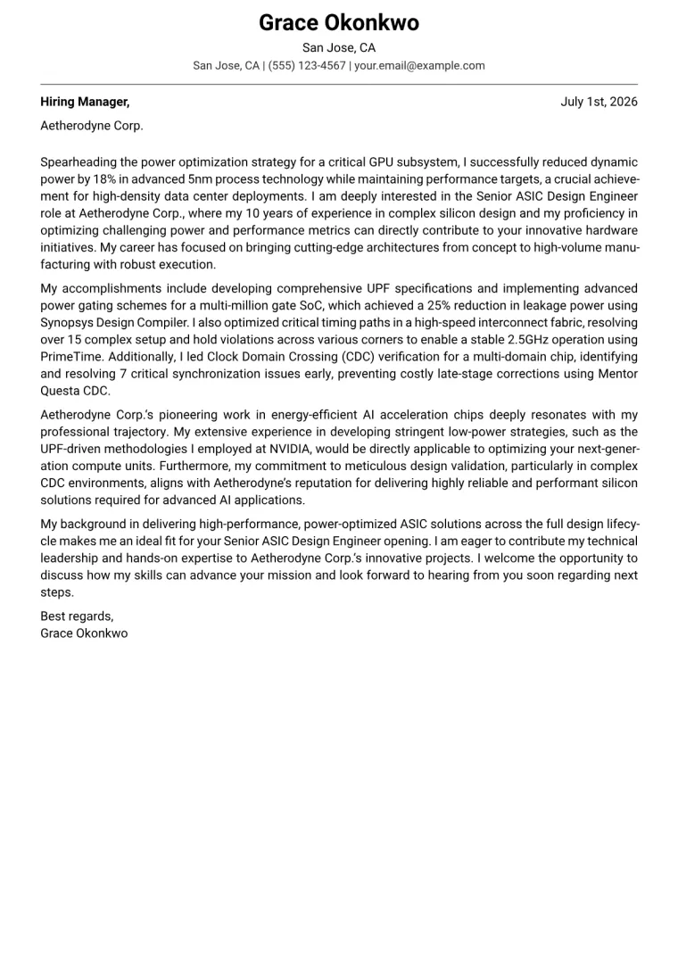 ASIC Design Engineer cover letter example preview