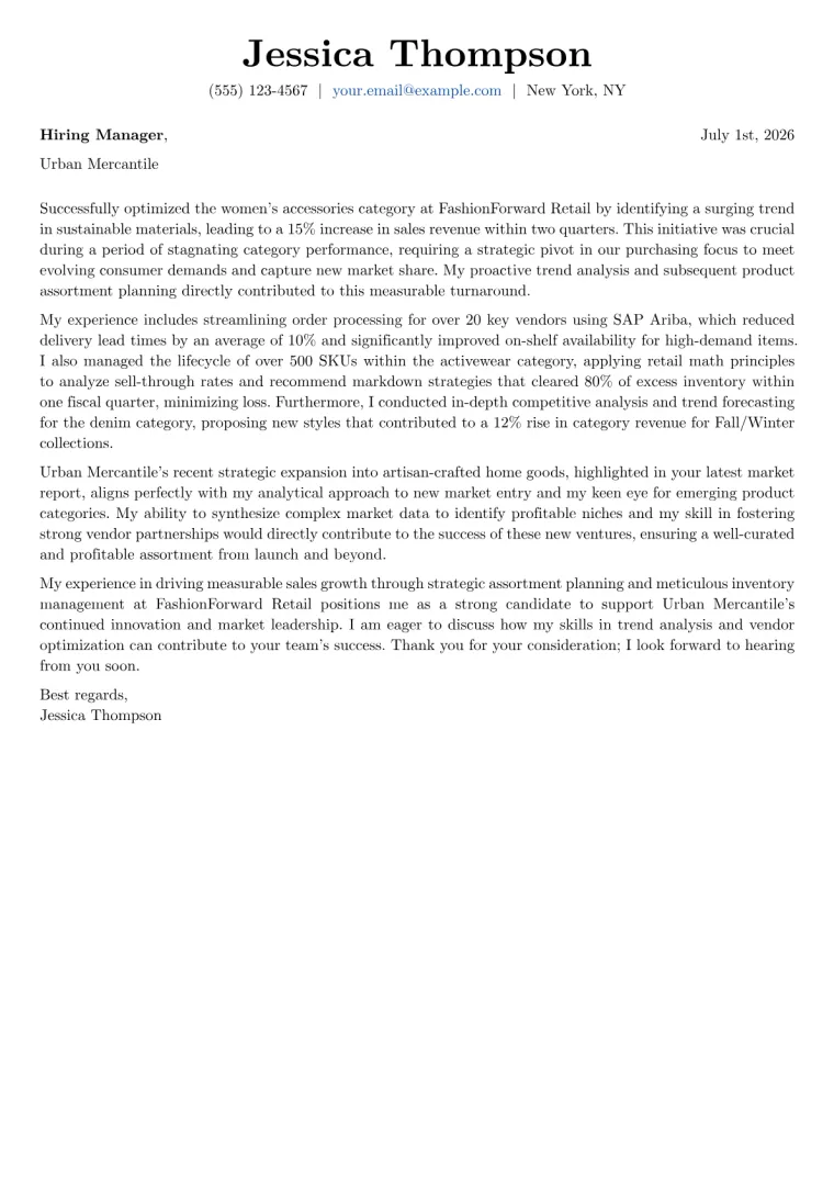 Assistant Buyer Retail Cover Letter Example