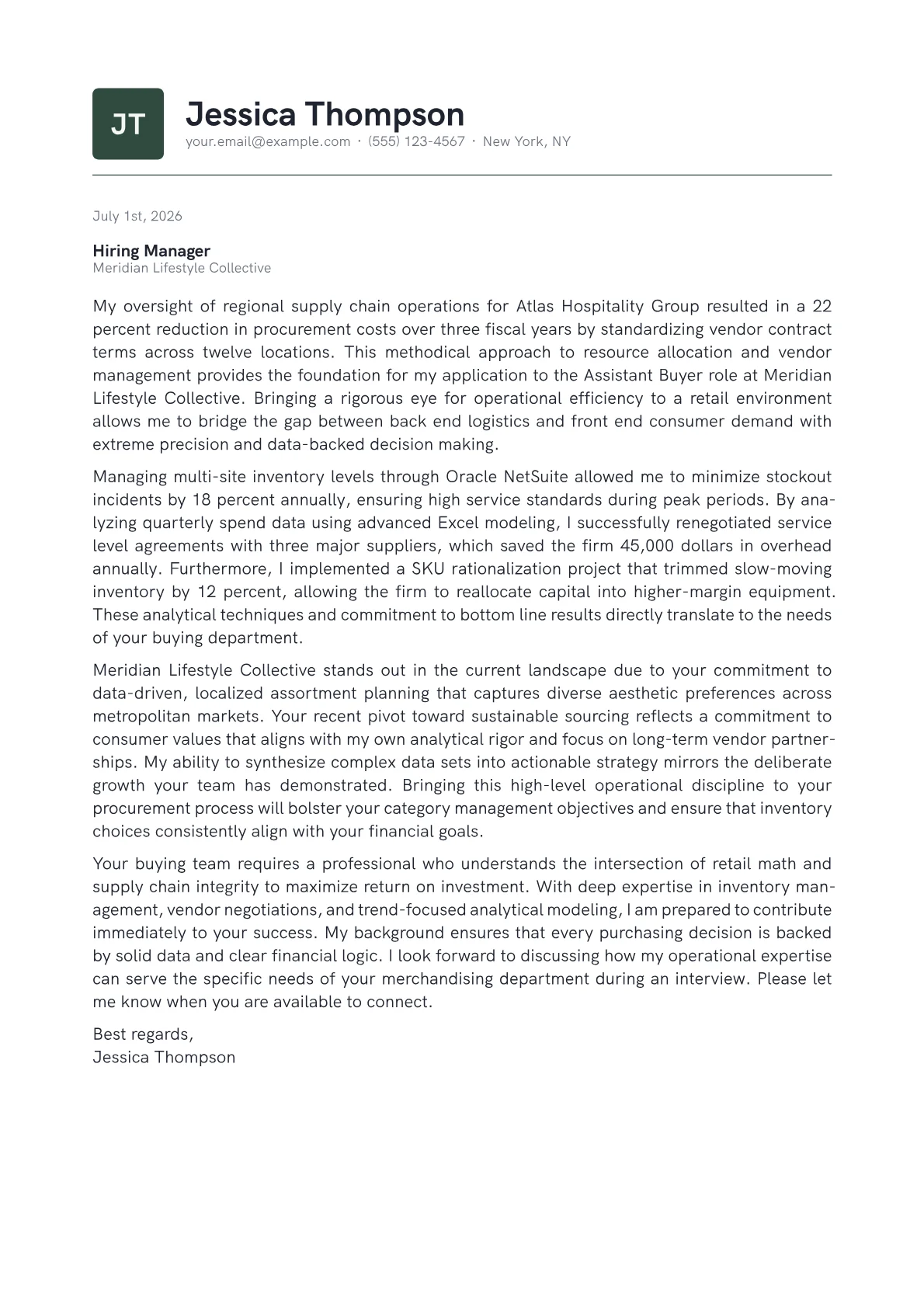Assistant Buyer Retail cover letter in the Emblem design