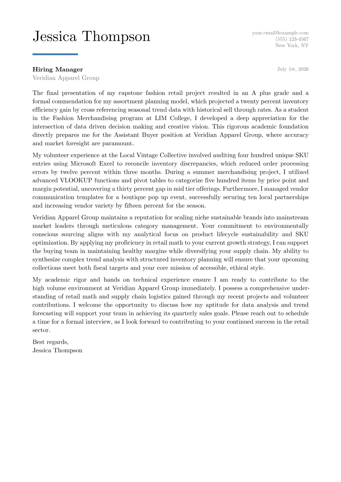 Assistant Buyer Retail cover letter in the Executive design