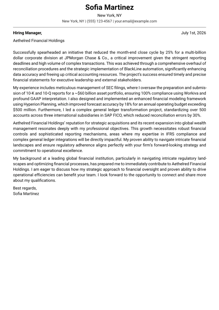 Assistant Controller Cover Letter Example