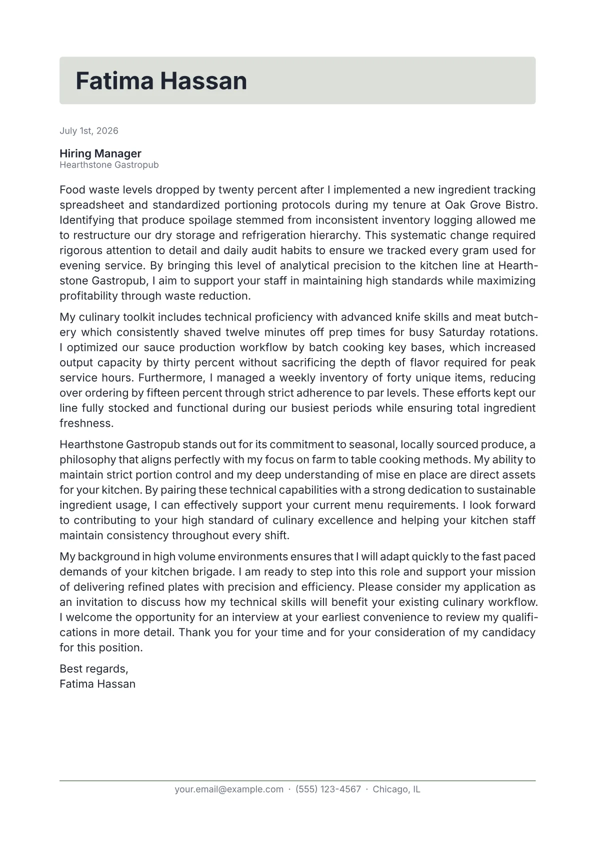 Assistant Cook cover letter in the Letterhead design