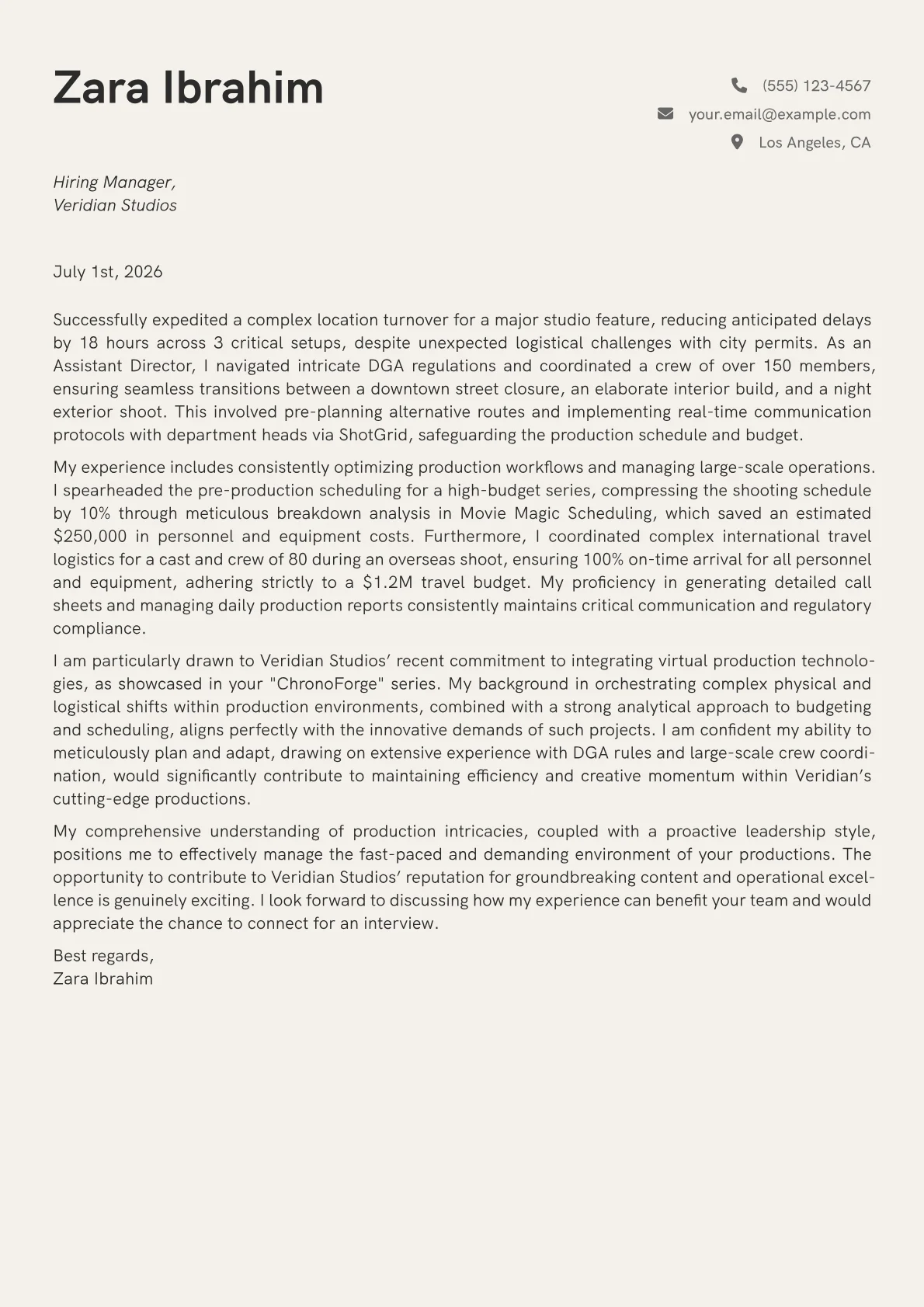 Assistant Director cover letter formatted with a JobSprout template