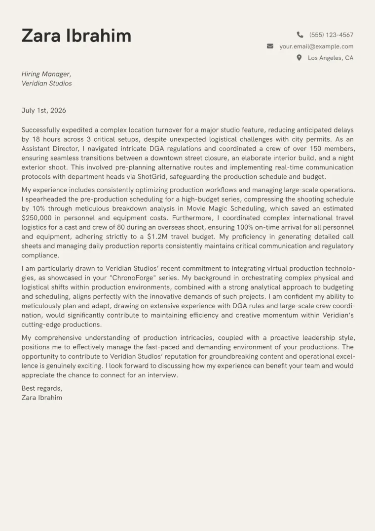 Assistant Director Cover Letter Example