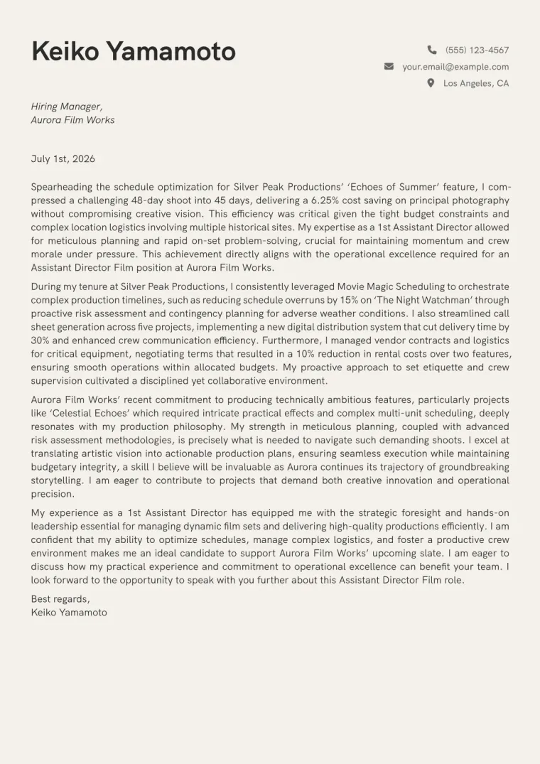 Assistant Director Film cover letter example preview