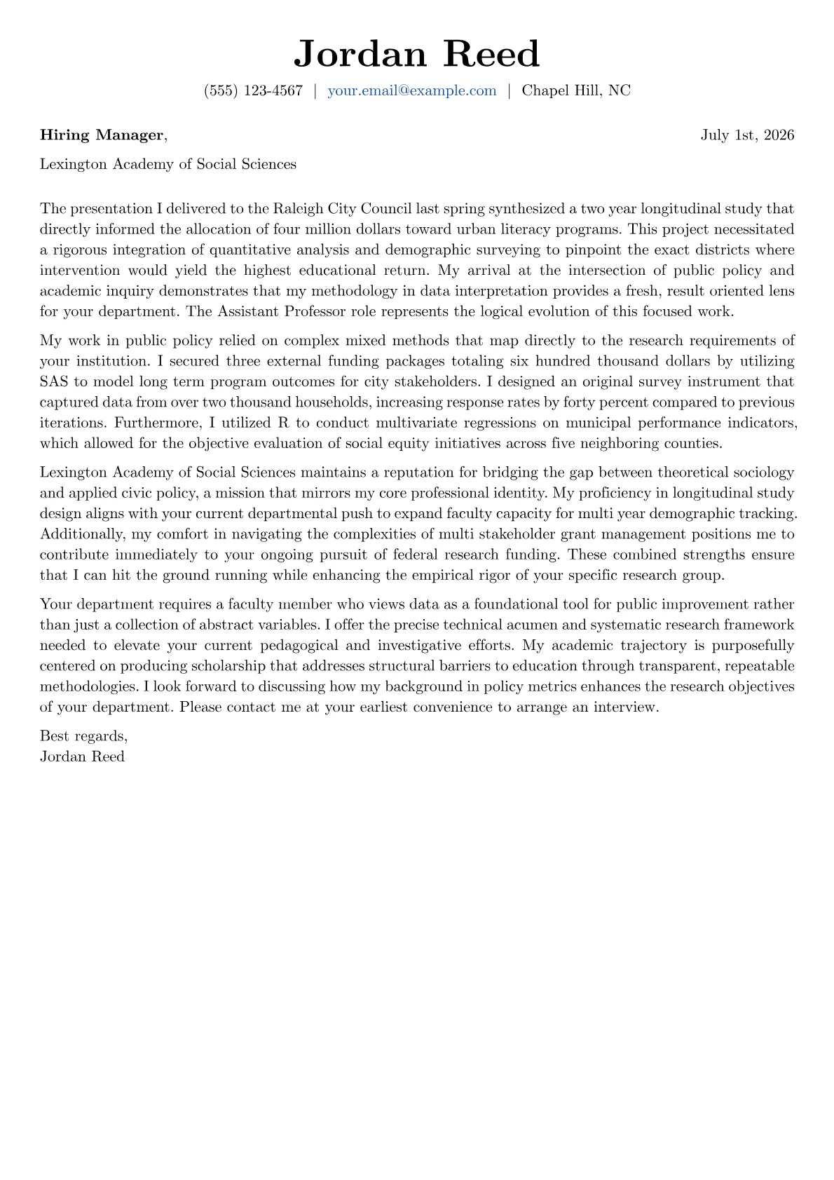 Assistant Professor cover letter in the Basic design