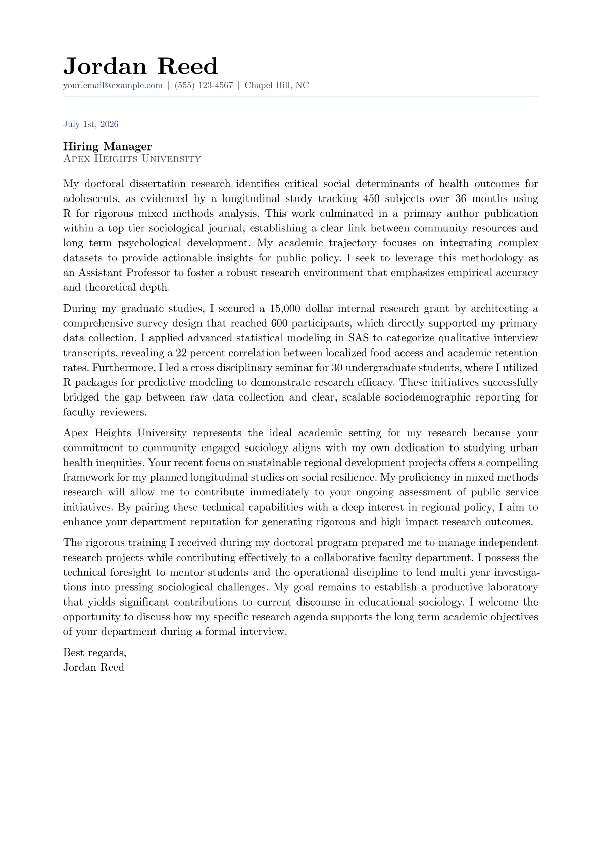 Assistant Professor cover letter in the Classic design