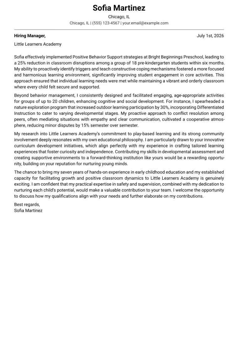 Assistant Teacher cover letter example preview