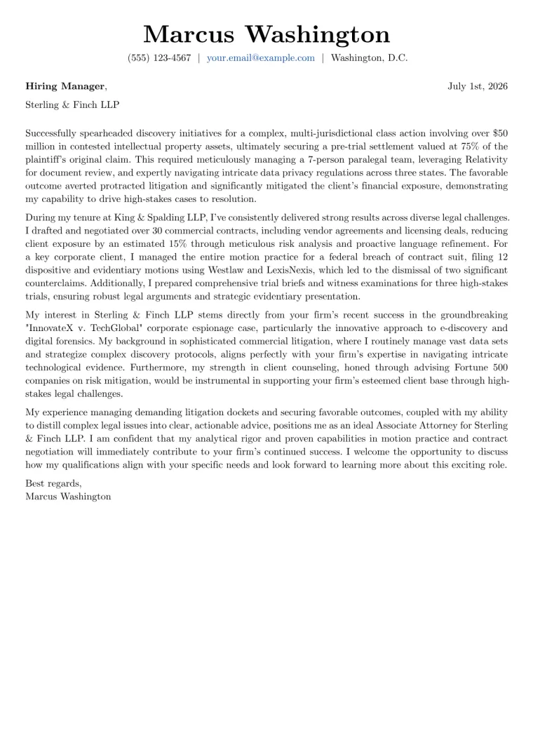 Associate Attorney Cover Letter Example