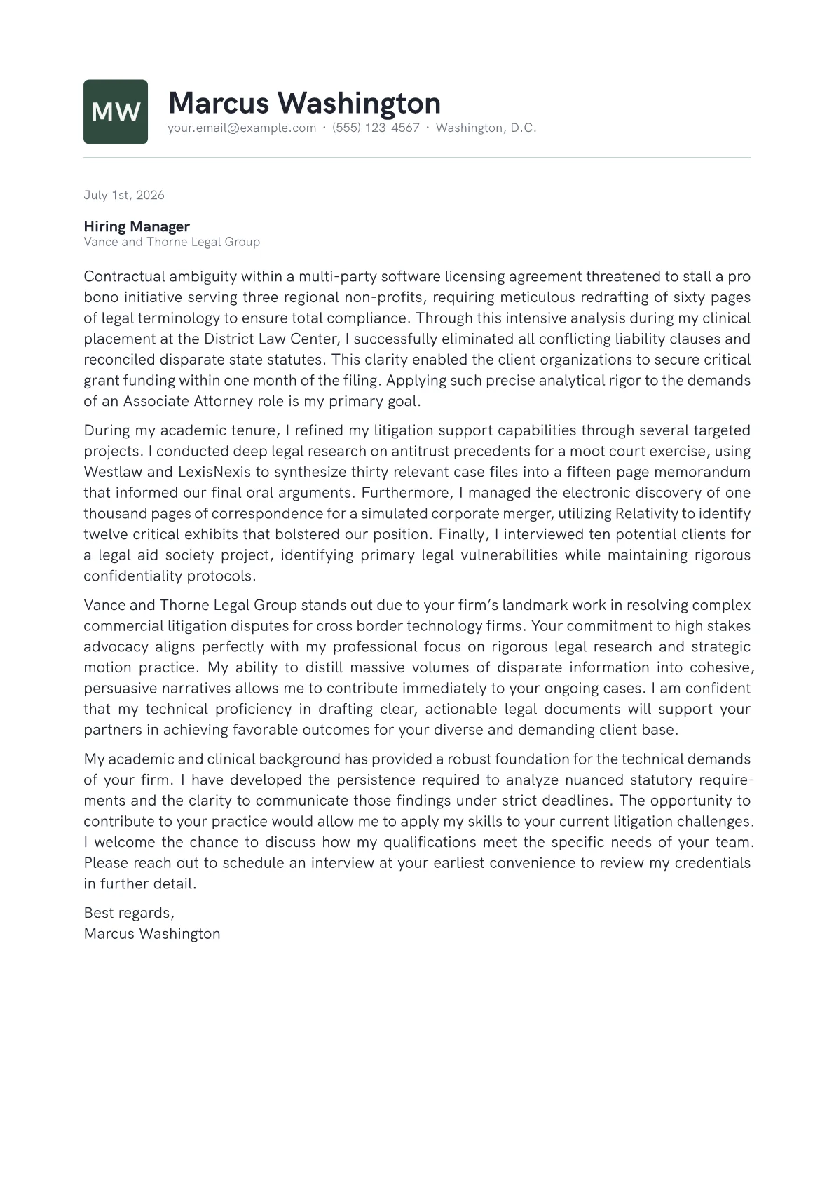 Associate Attorney cover letter in the Emblem design