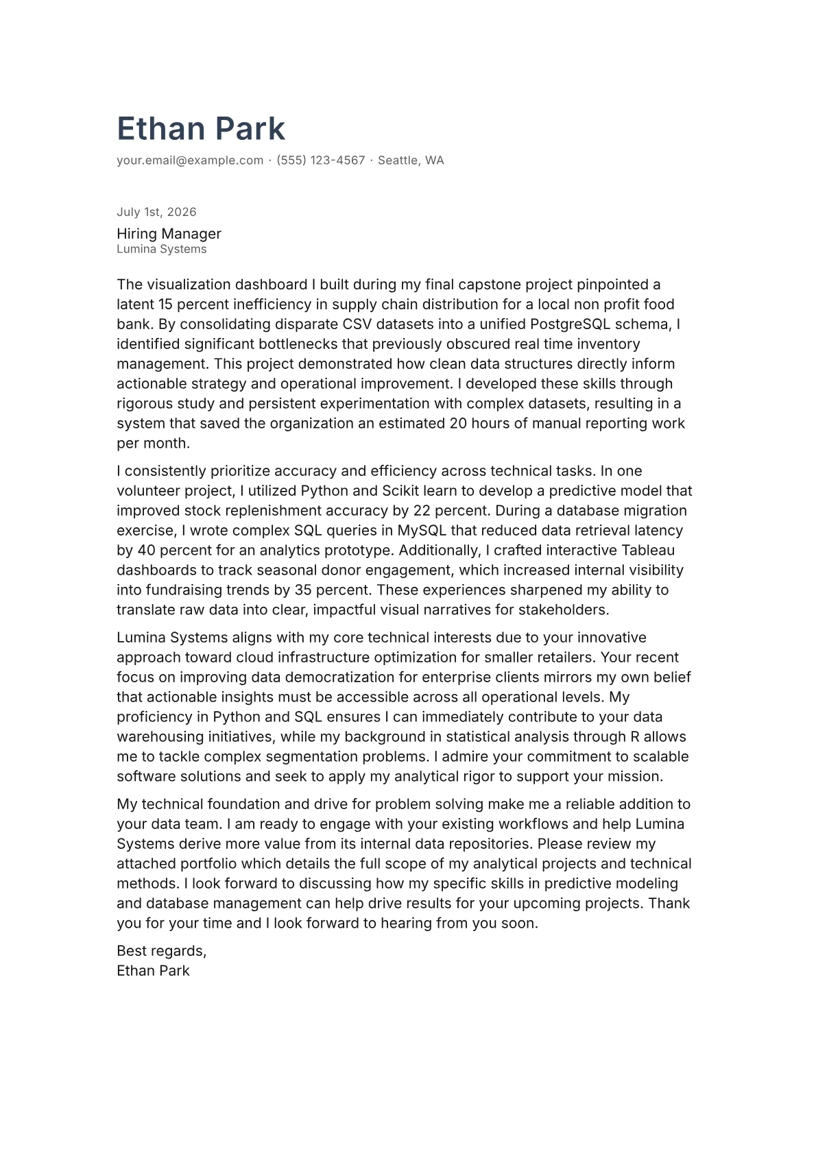 Associate Data Analyst cover letter in the Minimal design