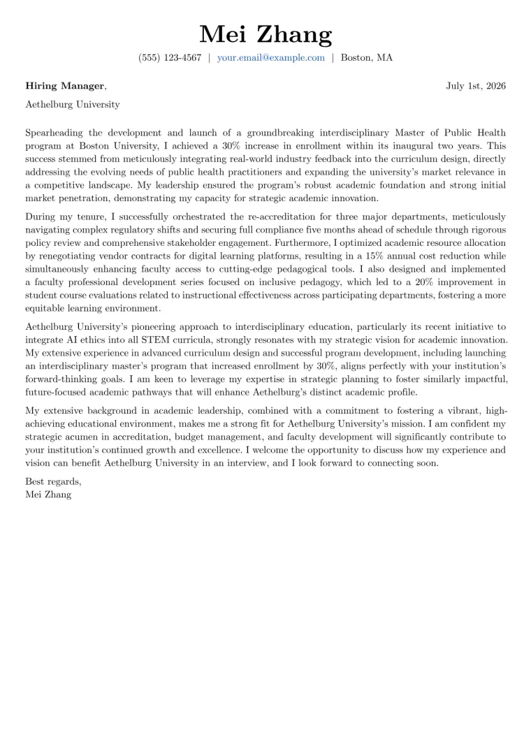 Associate Dean cover letter example preview