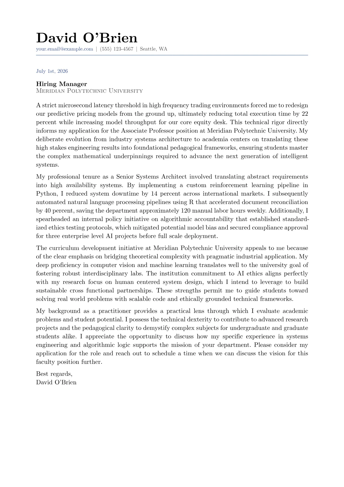 Associate Professor cover letter in the Classic design