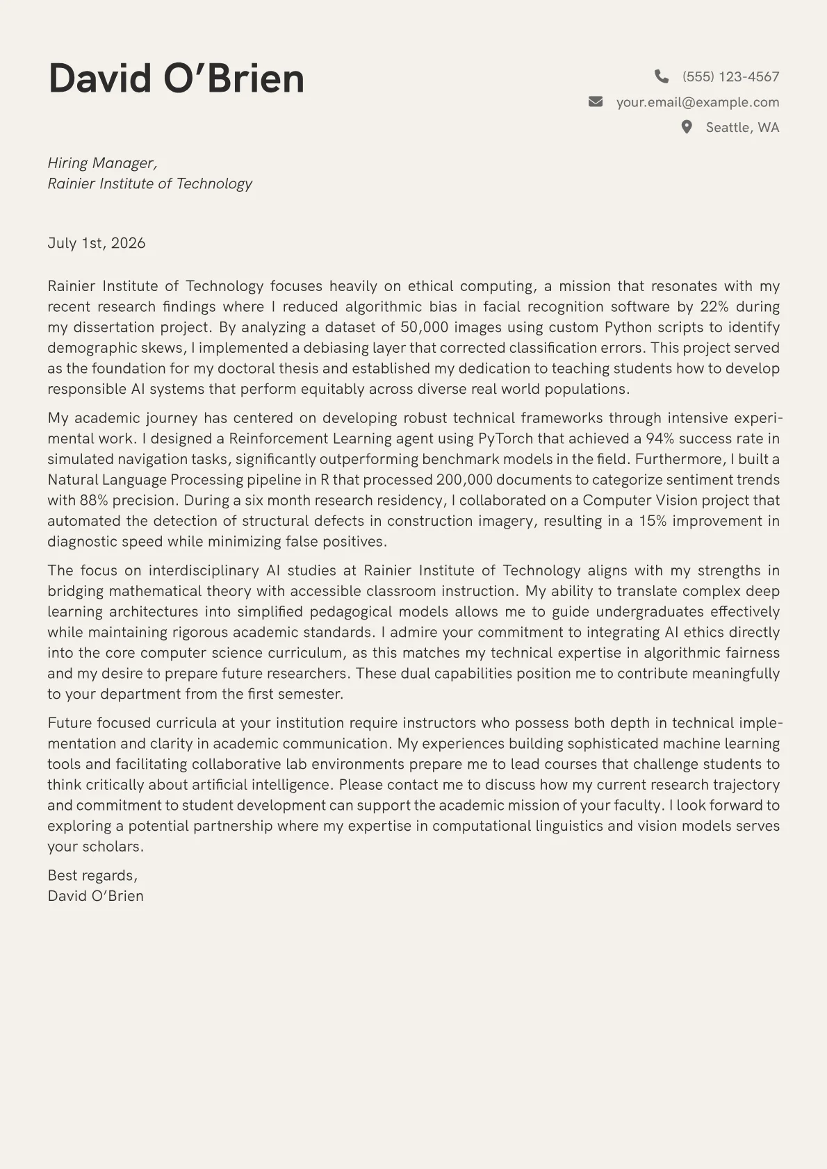 Associate Professor cover letter in the Creative design