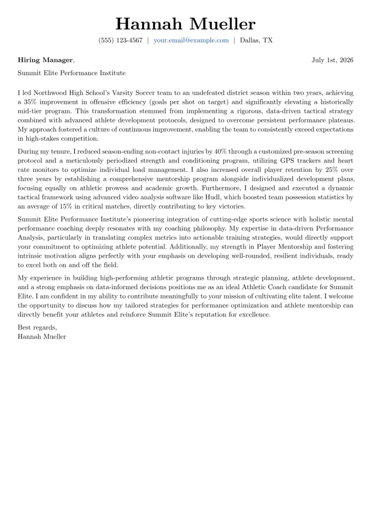 Athletic Coach Cover Letter Example