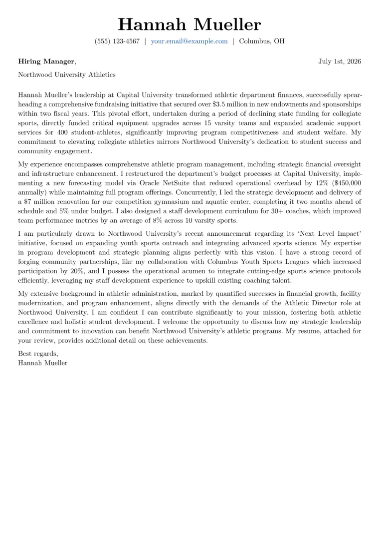 Athletic Director Cover Letter Example